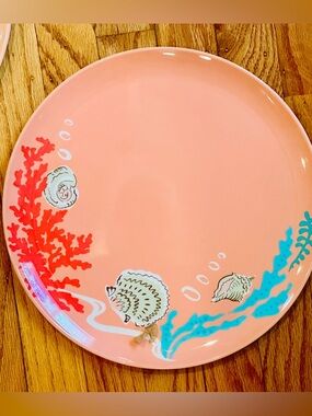 Vintage Under the Sea Pink Coral  Plates 11” Set of 5 - 2003 Mint Coastal Dishes